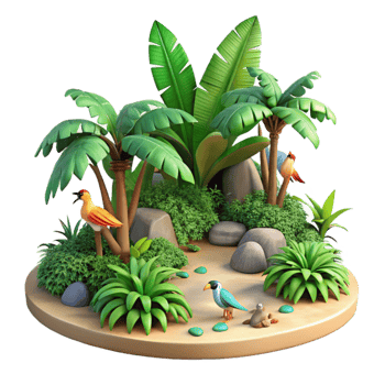 serene artistic Isolated Tropical Jungle with Waterfall Transparent Background high quality png