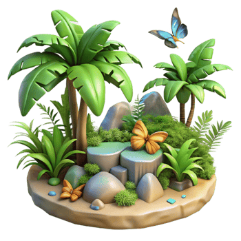 vibrant classic Isolated Tropical Jungle with Waterfall Transparent Background detailed png
