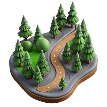 wonderful minimalist Isolated Winding Road Through Forest Aerial View 4K png