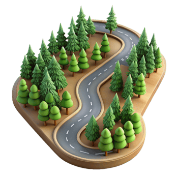 vibrant traditional Isolated Winding Road Through Forest Aerial View detailed png