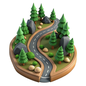 serene artistic Isolated Winding Road Through Forest Aerial View original png