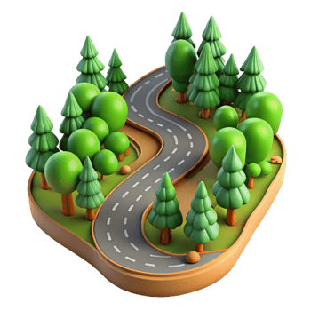dramatic creative Isolated Winding Road Through Forest Aerial View professional png