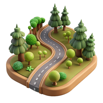 magnificent minimalist Isolated Winding Road Through Forest Aerial View 4K png