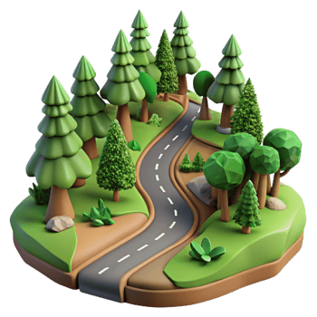 beautiful minimalist Isolated Winding Road Through Forest Aerial View high resolution png