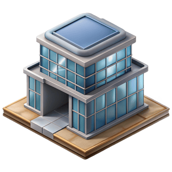 serene rustic Isometric Building Modern Glass and Steel Cutout detailed png