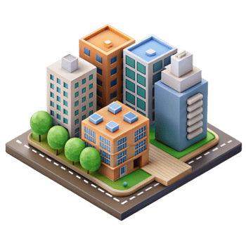 beautiful artistic Isometric City Block Buildings and Roads Isolated authentic png