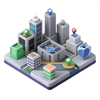 impressive classic Isometric Cityscape with Digital Marketing Network Isolated genuine png