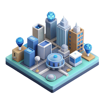 magnificent contemporary Isometric Cityscape with Digital Marketing Network Isolated 4K png