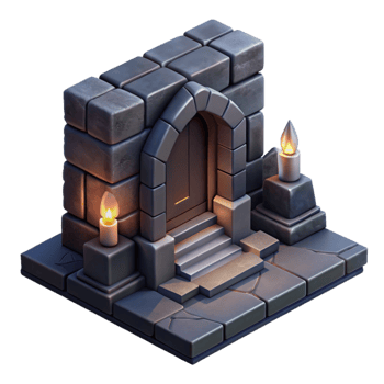 stunning traditional Isometric Dungeon Entrance Dark and Shadowy Cutout Element detailed png