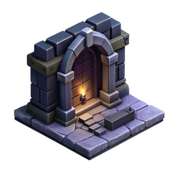 impressive minimalist Isometric Dungeon Entrance Dark and Shadowy Cutout Element authentic png