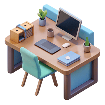 vibrant classic Isometric Office Desk with Laptop and Coffee Mug Isolated original png
