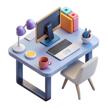 vibrant artistic Isometric Office Desk with Laptop and Coffee Mug Isolated premium png