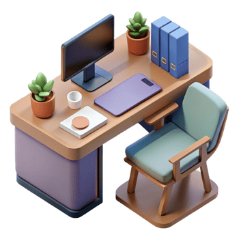 impressive artistic Isometric Office Desk with Laptop and Coffee Mug Isolated premium png