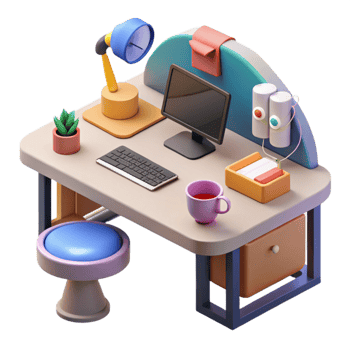 wonderful classic Isometric Office Desk with Laptop and Coffee Mug Isolated 4K png