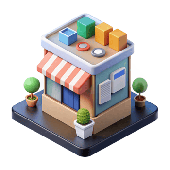 serene modern Isometric Retail Store with Digital Marketing Displays Transparent premium png