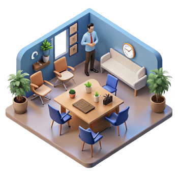 wonderful traditional Isometric Office Interior with Marketing Team Meeting Cutout high resolution png