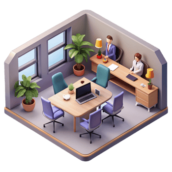 stunning classic Isometric Office Interior with Marketing Team Meeting Cutout detailed png