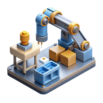 elegant vintage Isometric Robot Factory Assembly Line Isolated Element 4K png