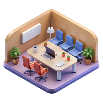 elegant minimalist Isometric Startup Conference Room Transparent Background detailed png
