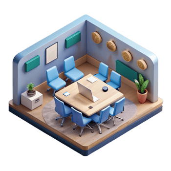 extraordinary artistic Isometric Startup Conference Room Transparent Background detailed png
