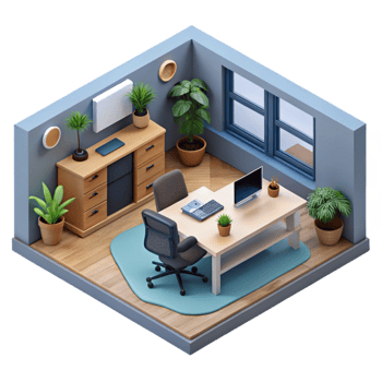 stunning artistic Isometric Startup Office Interior Transparent Background exclusive png