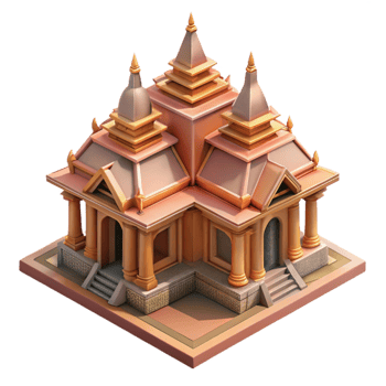 magnificent classic Isometric Thai Temple Detailed Architecture Cutout original png