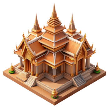 dramatic traditional Isometric Thai Temple Detailed Architecture Cutout 4K png