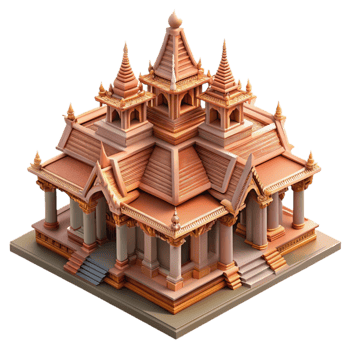 dramatic artistic Isometric Thai Temple Detailed Architecture Cutout professional png