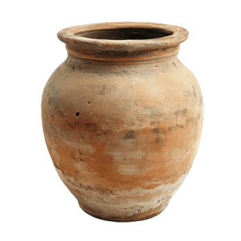 An ancient clay pot resting on a transparent background, showcasing traditional craftsmanship and rustic charm, Old clay pot on a transparent background png