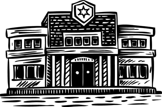 Police station building illustration in vintage style vector