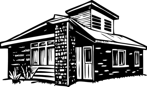 Modern house illustration in vintage style vector