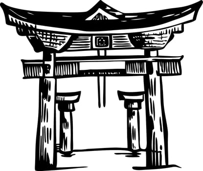 Shinto shrine illustration in vintage style vector