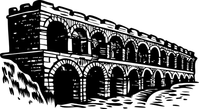 Roman aqueduct illustration in vintage style vector