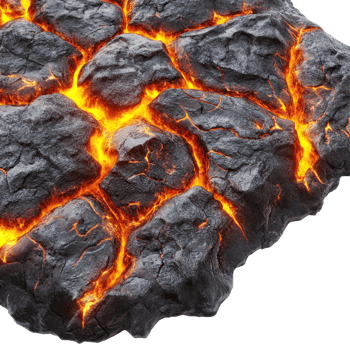 Lava surface showcasing molten rock and intricate textures from volcanic activity, Lava Surface with Molten Rock and Texture, Isolated on transparent background png