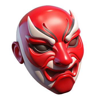 stunning vintage Kabuki Mask Dramatic Expression Red Paint Transparent Background genuine png