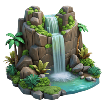 beautiful artistic Jungle Waterfall Cascading Down Rocks Isolated high resolution png