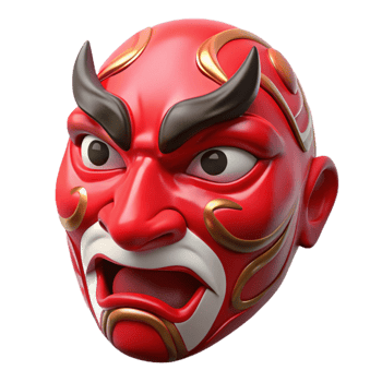 wonderful contemporary Kabuki Mask Dramatic Expression Red Paint Transparent Background exclusive png