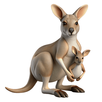 vibrant rustic Kangaroo Isolated with Joey in Pouch authentic png