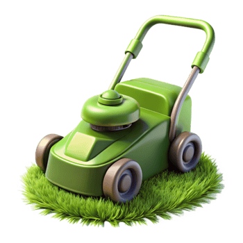 serene minimalist Lawn Mower Cutting Grass Close Up Isolated professional png