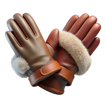 dramatic creative Leather Gloves with Fur Lining Transparent Background authentic png