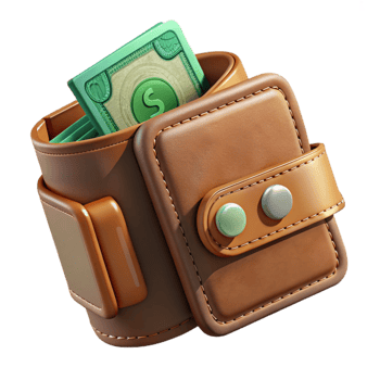 beautiful artistic Leather Wallet with Cash Transparent Background genuine png
