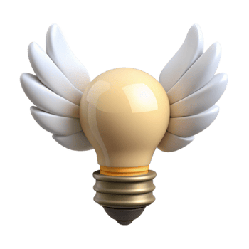 dramatic classic Lightbulb with Wings Inspiration Concept White Feathers Isolated genuine png