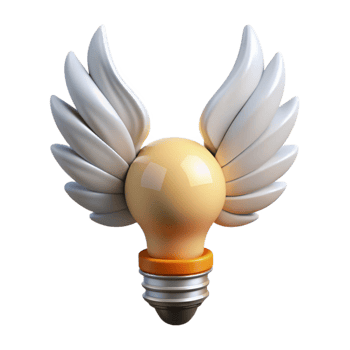 vibrant creative Lightbulb with Wings Inspiration Concept White Feathers Isolated premium png