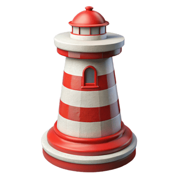 wonderful vintage Lighthouse Coastal Tower White Red Stripes Isolated detailed png