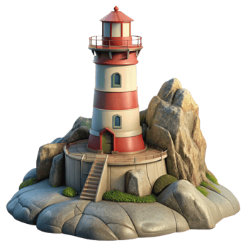 beautiful classic Lighthouse on Rocky Coastline Coastal View Transparent Background 4K png