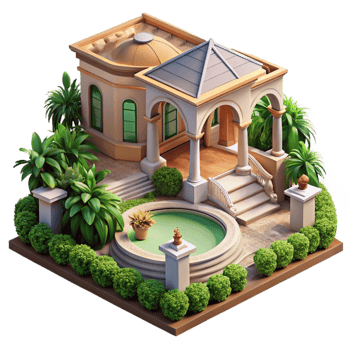stunning traditional Luxury Villa Garden View Isolated high quality png