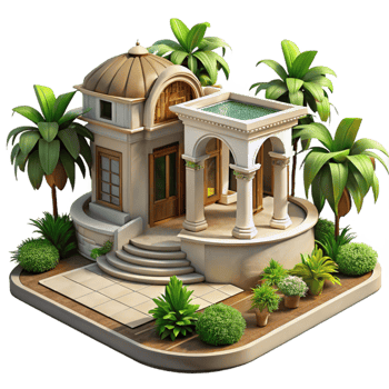 dramatic modern Luxury Villa Garden View Isolated high quality png