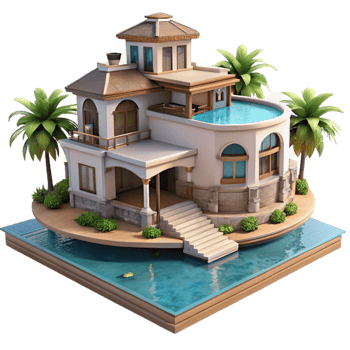 wonderful classic Luxury Villa Ocean View Isolated premium png