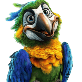 Colorful Cartoon Parrot with Green and Blue Feathers Smiling png