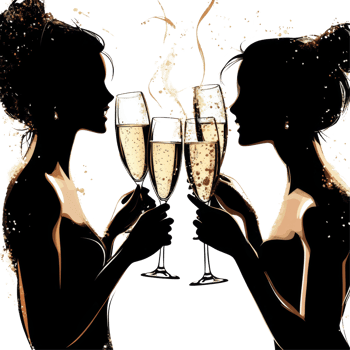 Celebrating friendship with champagne toasts at an elegant gathering in a stylish setting, Beautiful Women Toasting with Champagne on transparent background png